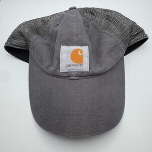 Carhartt Trucker Hat Mens OSFA Gray Mesh Snapback Canvas Patch Logo Baseball Cap